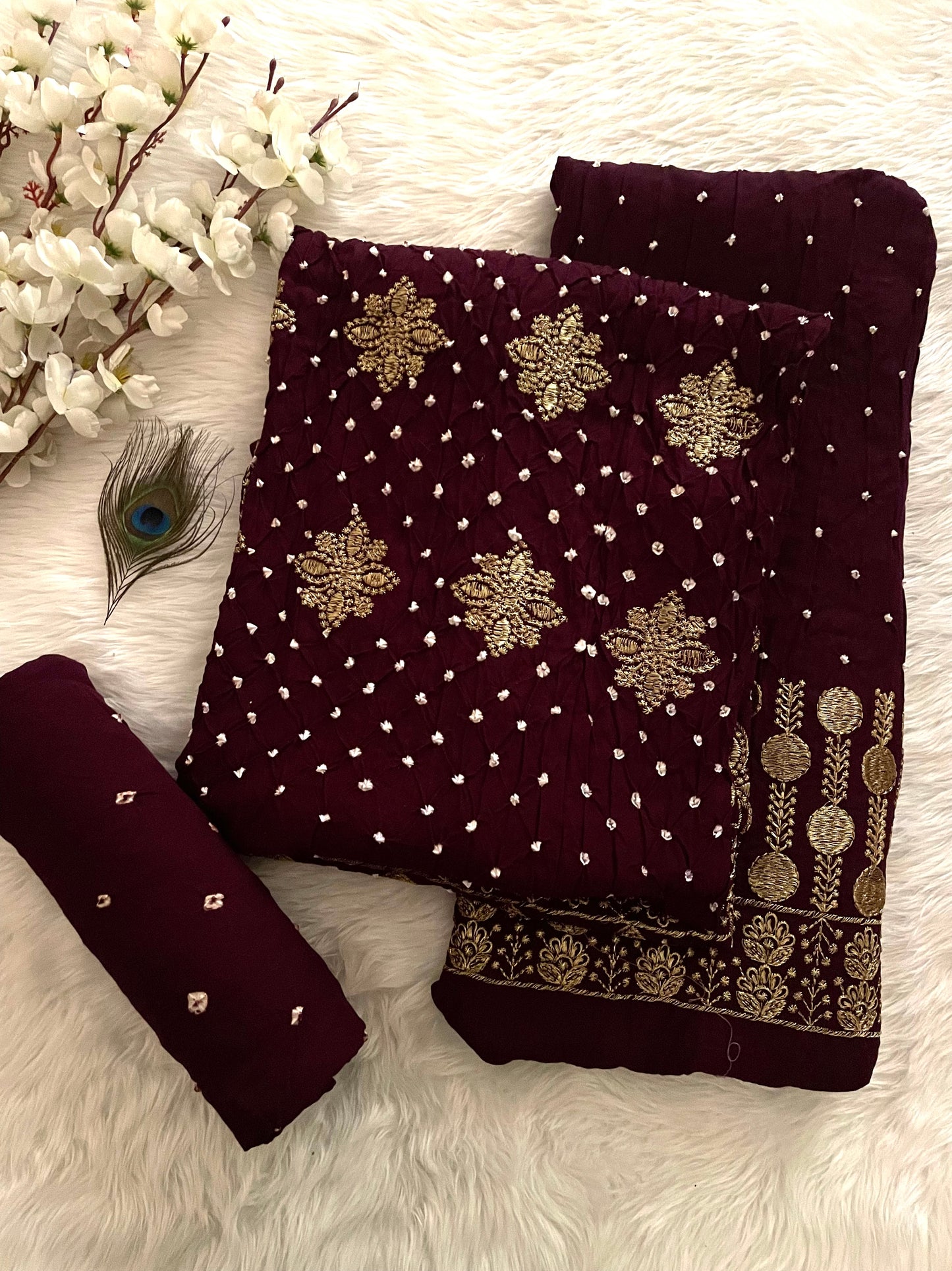 Rayon Hand Tila Embroidery with Bandhej work Bandhani Dress Material(Unstitched) - Premium from Ethenika.com - Just INR 2190! Shop now at Ethenika.com