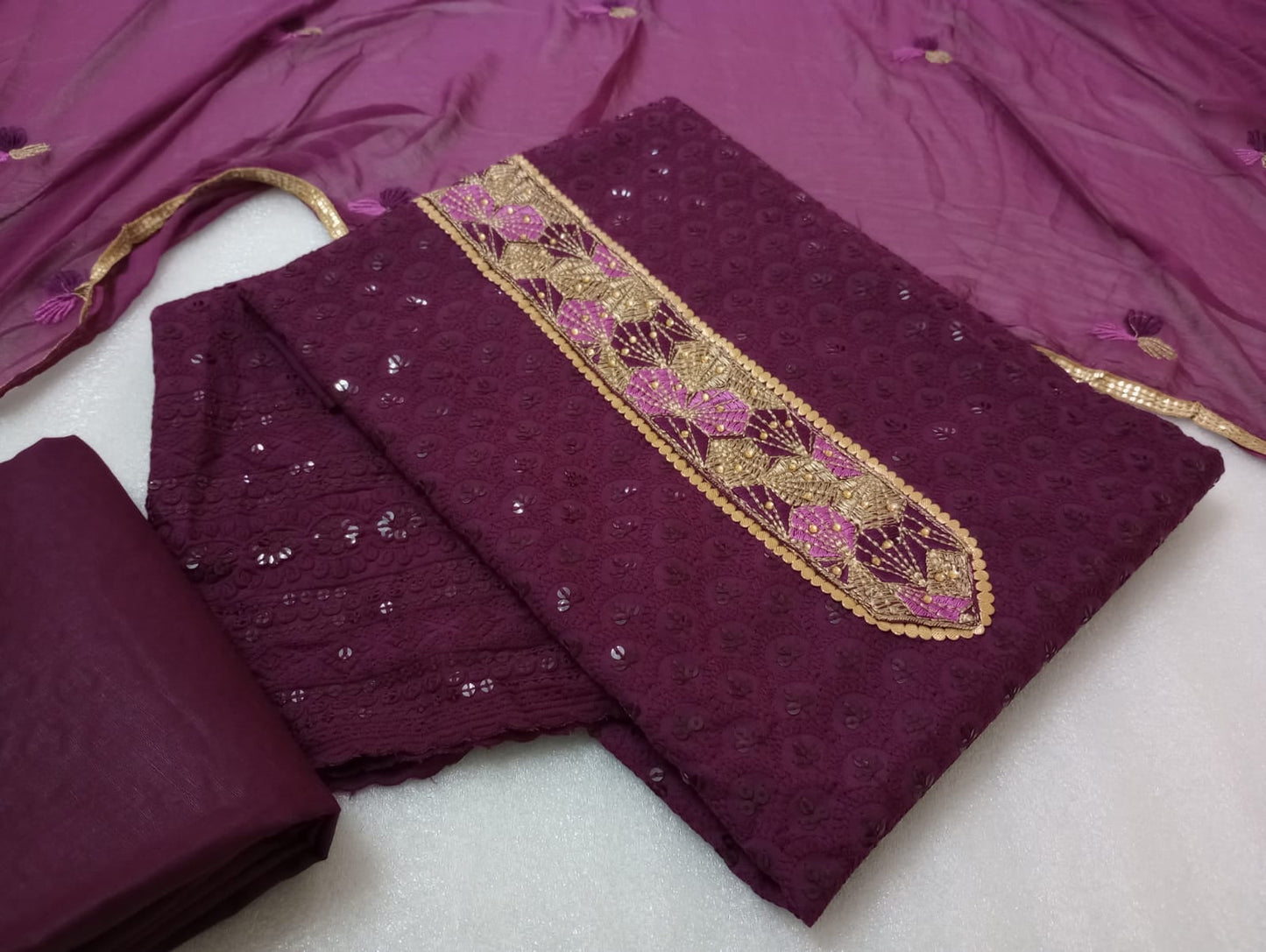 Cotton Chikankari with Neck work Womens Dress Material (Unstitched) - Premium from Ethenika.com - Just INR 1090! Shop now at Ethenika.com