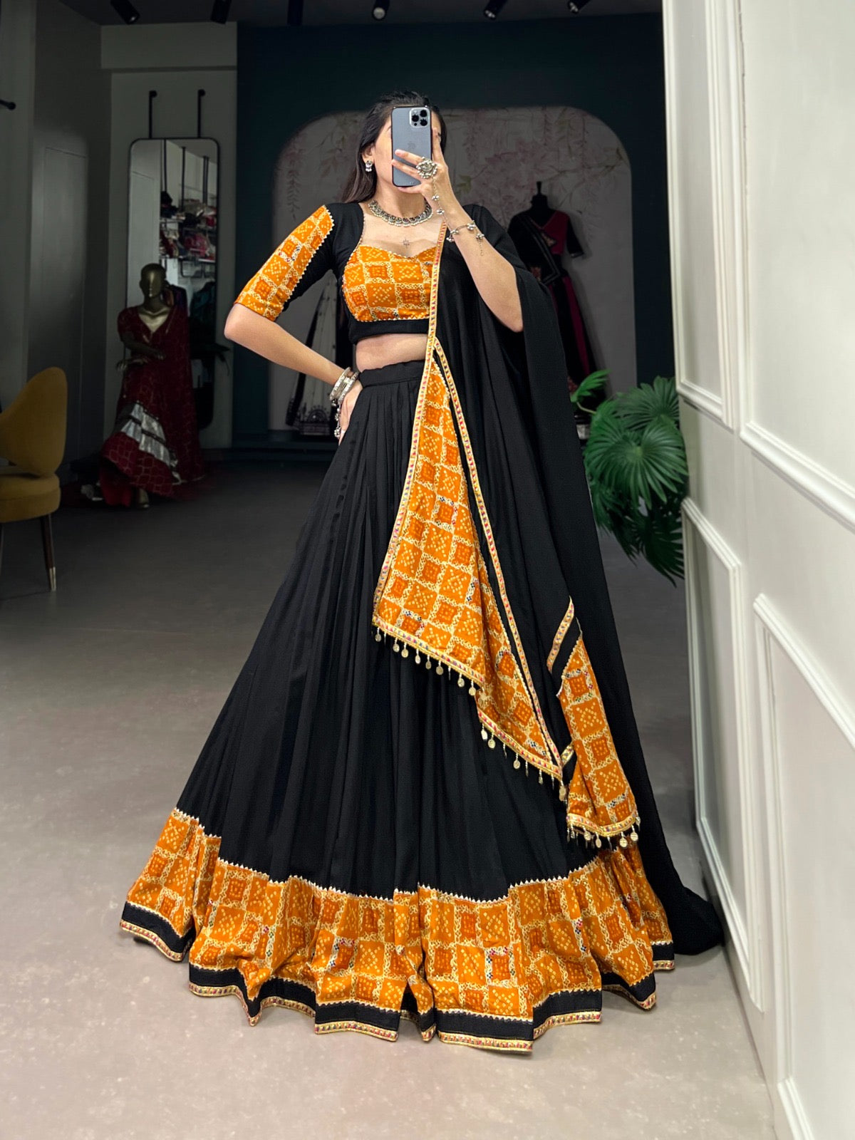 Rayon Gamthi Gota Patta work Navratri Special Chaniya Choli Ethenika