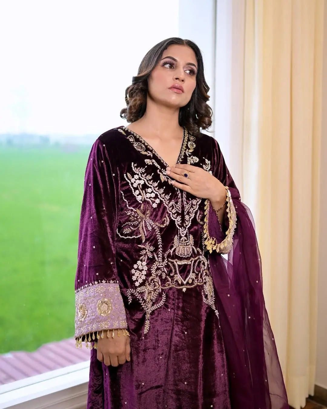 Winter Special Embroidery kodi work Velvet Kurti Pant Dupatta Set - Premium from Ethenika.com - Just INR 3290! Shop now at Ethenika.com