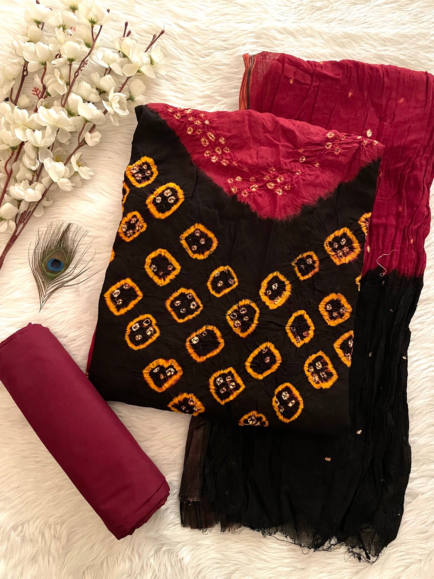Rayon Dula Contrast Bandhani Dress Material (Unstitched) - Premium from Ethenika.com - Just INR 1290! Shop now at Ethenika.com