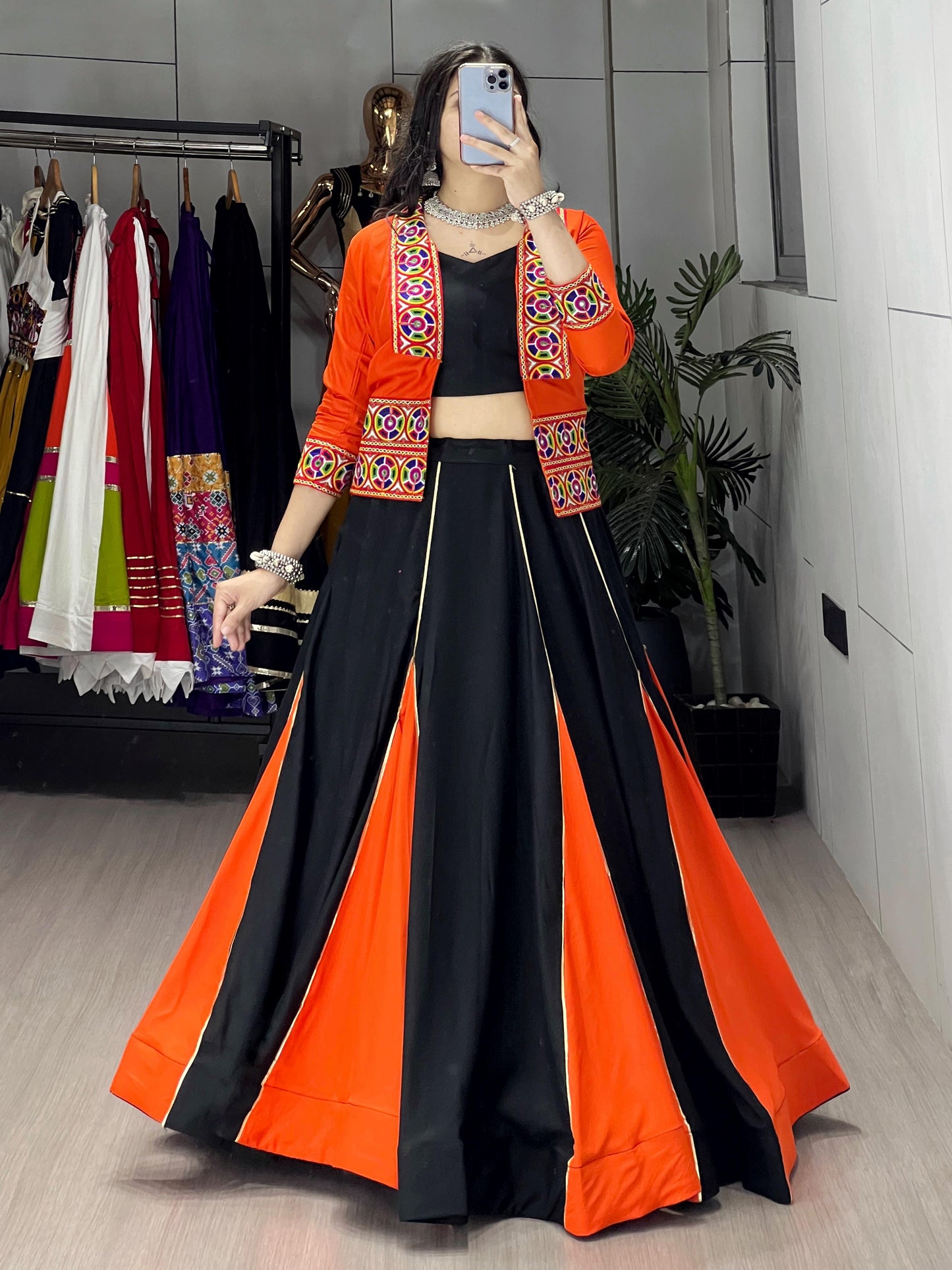 Rayon Cotton Gota Patti Kutchi Work Navratri Garba Special Chaniya Choli With Koti Set (Ready to Wear)