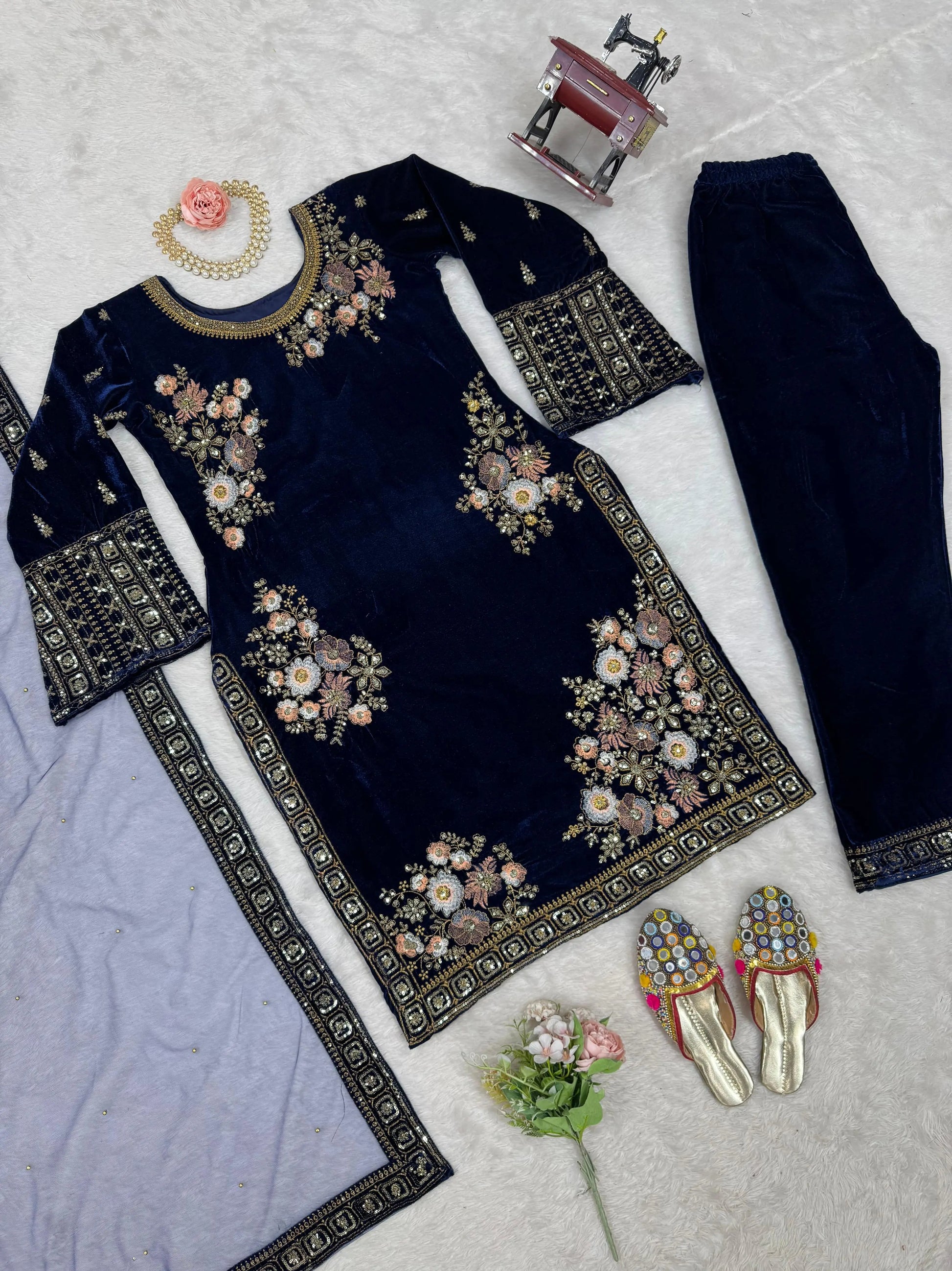 Viscose Thread Embroidery work Party wear Velvet suit - Premium  from Ethenika.com  - Just INR 2990! Shop now at Ethenika.com