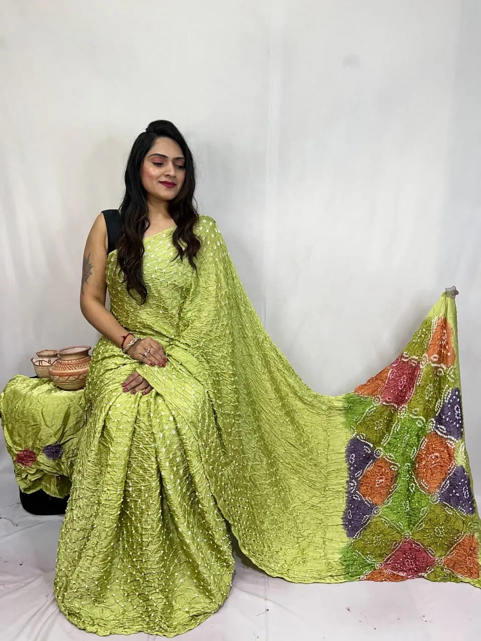 Pure Modal Silk Barik Bandhej Lagdi Pallu Bandhani Saree - Premium from Ethenika.com - Just INR 5990! Shop now at Ethenika.com