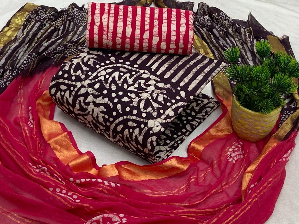 Soft Cotton Hand Blocked Wax Batik Salwar Material - Premium from Ethenika.com - Just INR 1490! Shop now at Ethenika.com
