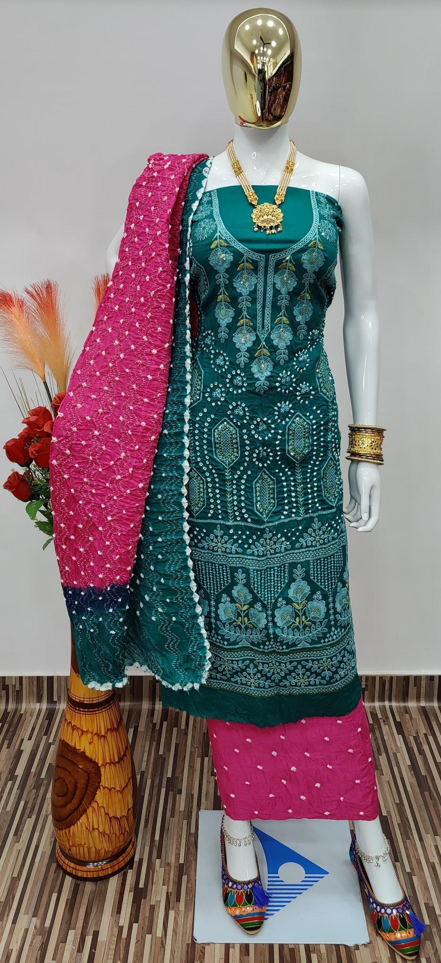 Cotton Lucknavi Sequence Thread Work Bandhani Dress - Premium  from Ethenika.com - Just INR 1890! Shop now at Ethenika.com