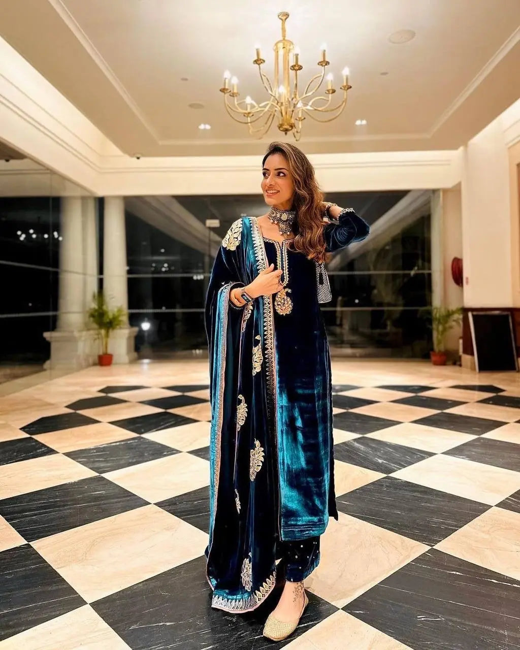 Heavy Embroided Velvet Kurti Pant Dupatta Set (Stitched) - Premium  from Ethenika.com - Just INR 2690! Shop now at Ethenika.com