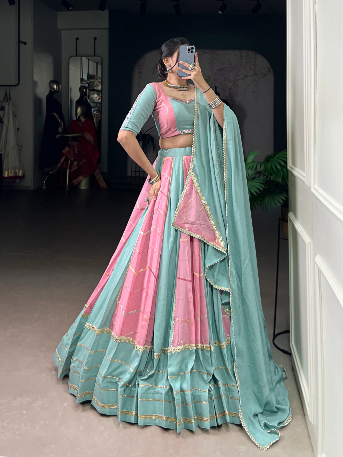 Sequence Embroidery Work lace touch up Dual Tone Navratri Special Designer Lehenga Choli (Ready to Wear)