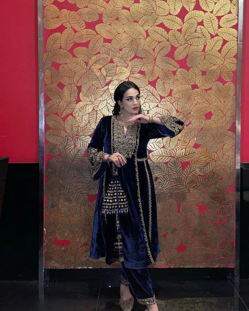 Thread Embroidery work Ready to Wear Velvet Suit - Premium from Ethenika.com - Just INR 3590! Shop now at Ethenika.com