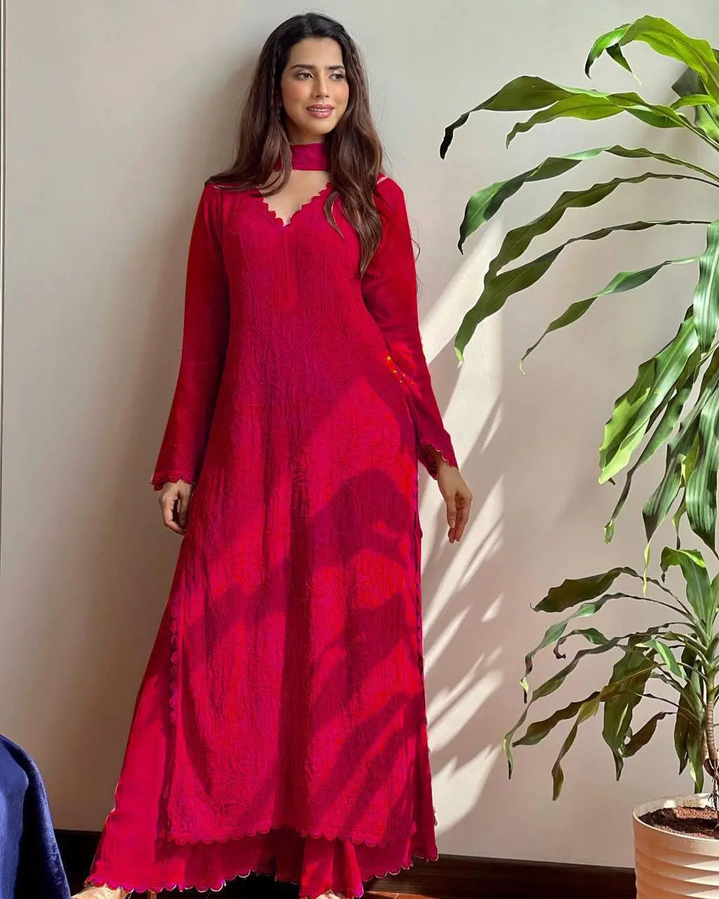 Chikankari work Faux Georgette Kurti Palazzo Set - Premium from Ethenika.com - Just INR 2590! Shop now at Ethenika.com
