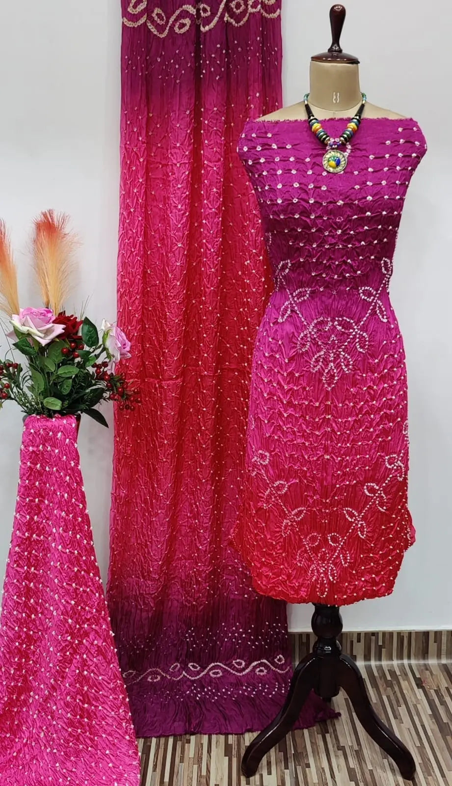 Ghazi Silk Barik Bandhej Kutch Bandhani Dress Material - Premium from Ethenika.com - Just INR 4990! Shop now at Ethenika.com
