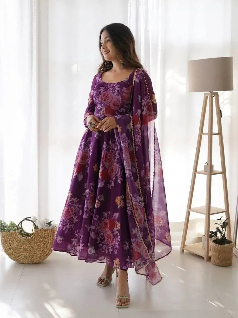 Organza Floral Digital Print Flair Dress Suit - Premium from Ethenika.com - Just INR 1590! Shop now at Ethenika.com