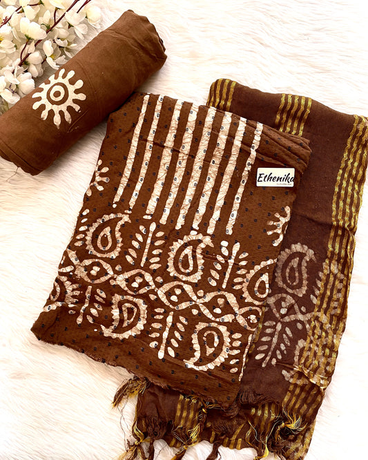 Hand Blocked Wax Batik Dress Material with Fumka work Dupatta (Unstitched) - Premium  from Ethenika.com - Just INR 1390! Shop now at Ethenika.com