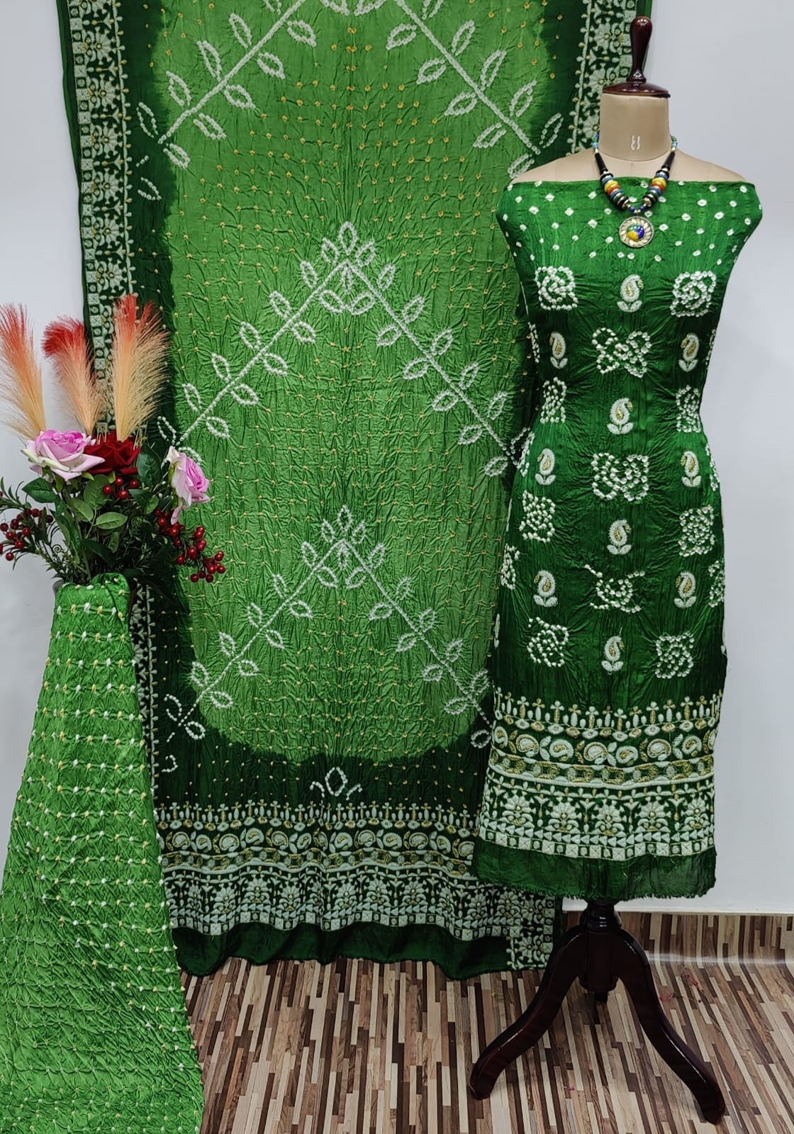 Ghazi Silk Lakhnavi Thread and Bandhani Work Bandhani Dress Material - Premium  from Ethenika.com - Just INR 5990! Shop now at Ethenika.com