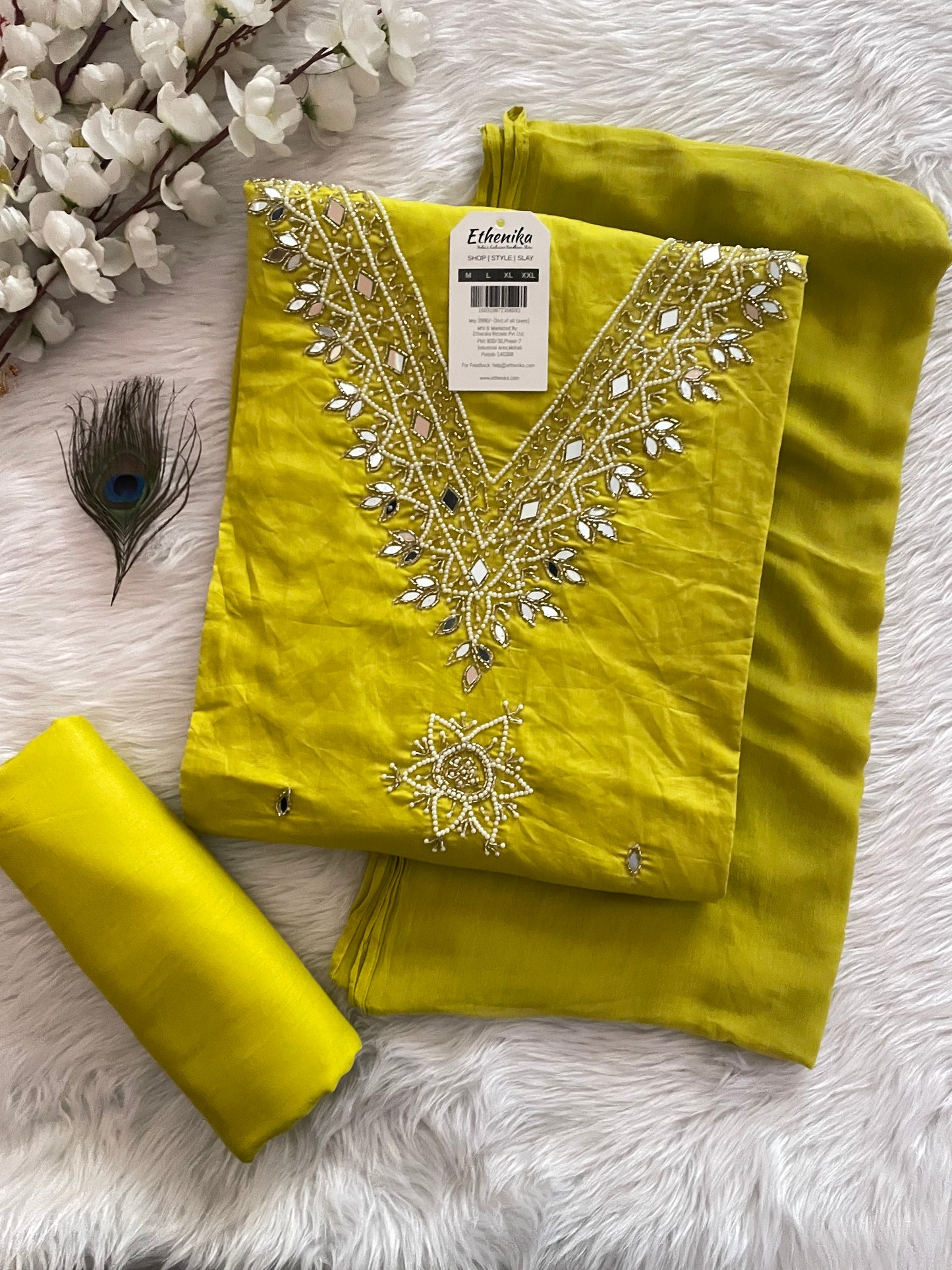 Chanderi Hand Moti and Mirror work Salwar Dress Material (Stitched) - Premium from Ethenika.com - Just INR 1990! Shop now at Ethenika.com