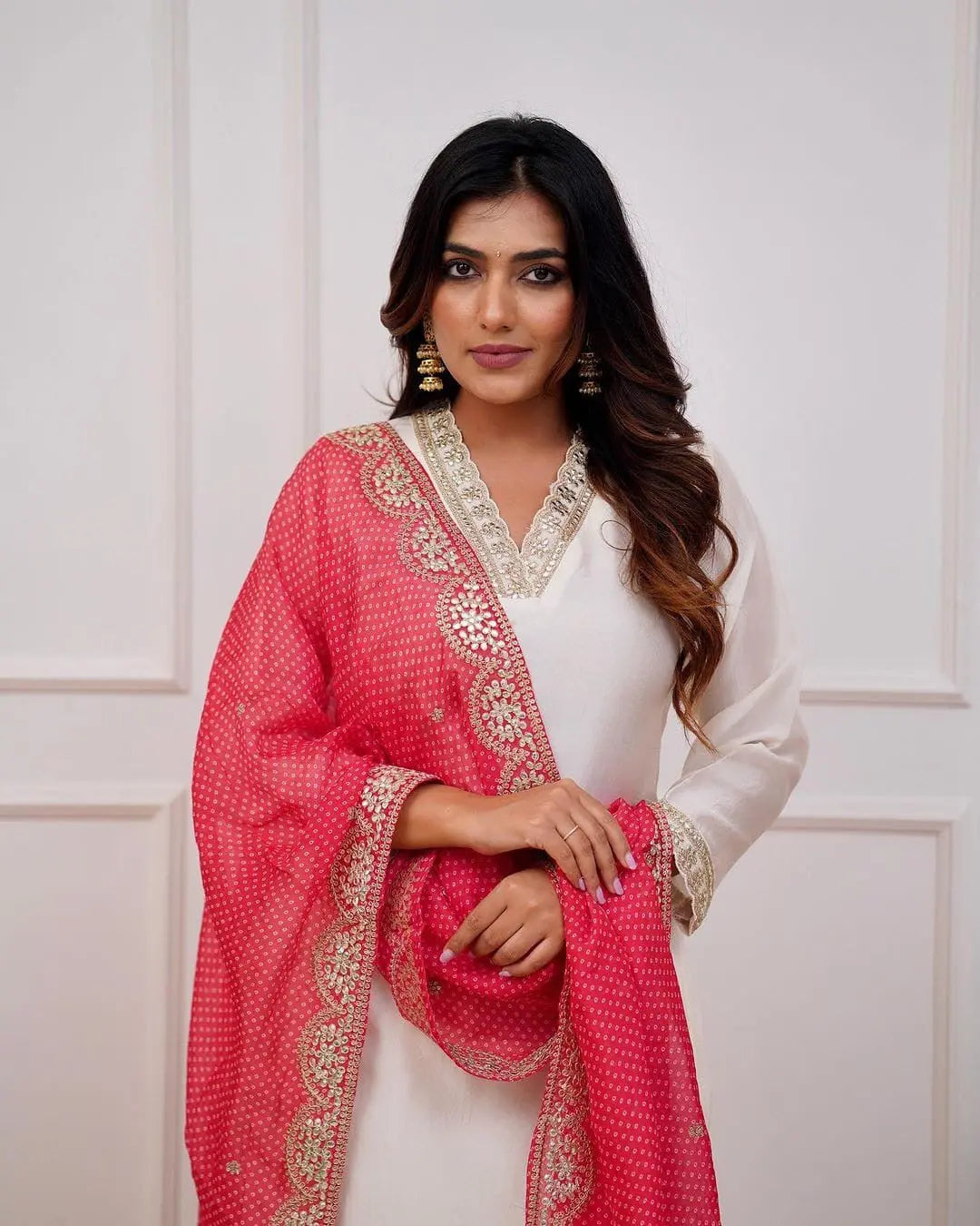 Cotton Silk V neck embroidery work Kurti Pant Dupatta Set - Premium  from Ethenika.com - Just INR 2190! Shop now at Ethenika.com
