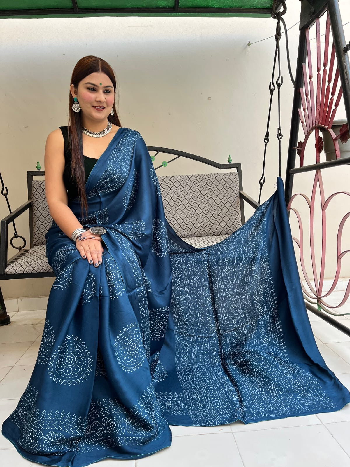 Modal Silk Ajrakh Print Premium Saree - Premium from Ethenika.com - Just INR 3490! Shop now at Ethenika.com