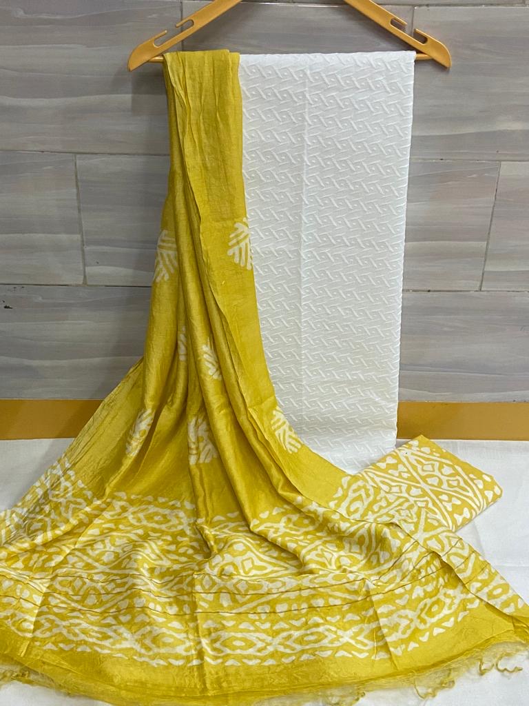 Chikankari Work Cotton Dress Material with Batik Print Salwar and dupatta (Unstitched) - Premium  from Ethenika.com  - Just INR 1690! Shop now at Ethenika.com