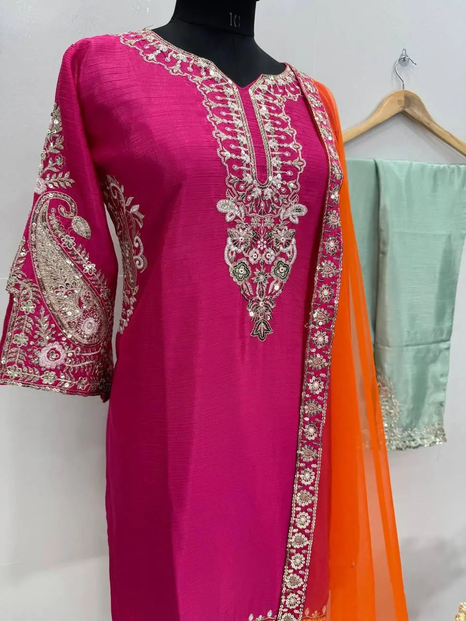 Heavy Chinon Sequence Embroidery work Kurti Palazzo Set (Stitched) - Premium from Ethenika.com - Just INR 2990! Shop now at Ethenika.com