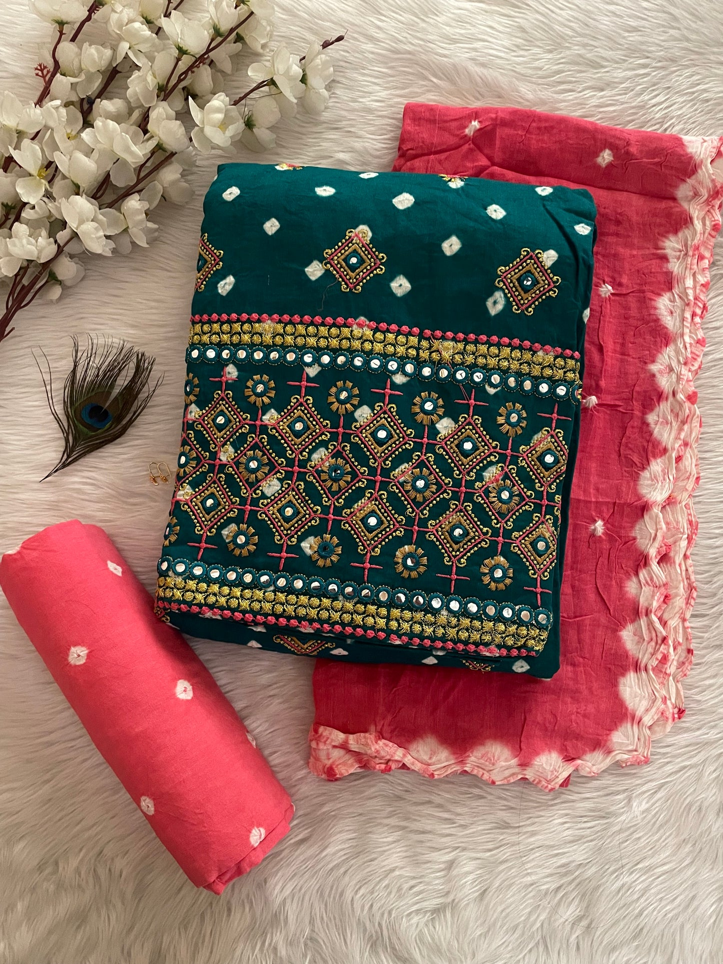 Cotton Foil Mirror and Thread work Bandhani Dress Material (Unstitched) - Premium from Ethenika.com - Just INR 1990! Shop now at Ethenika.com