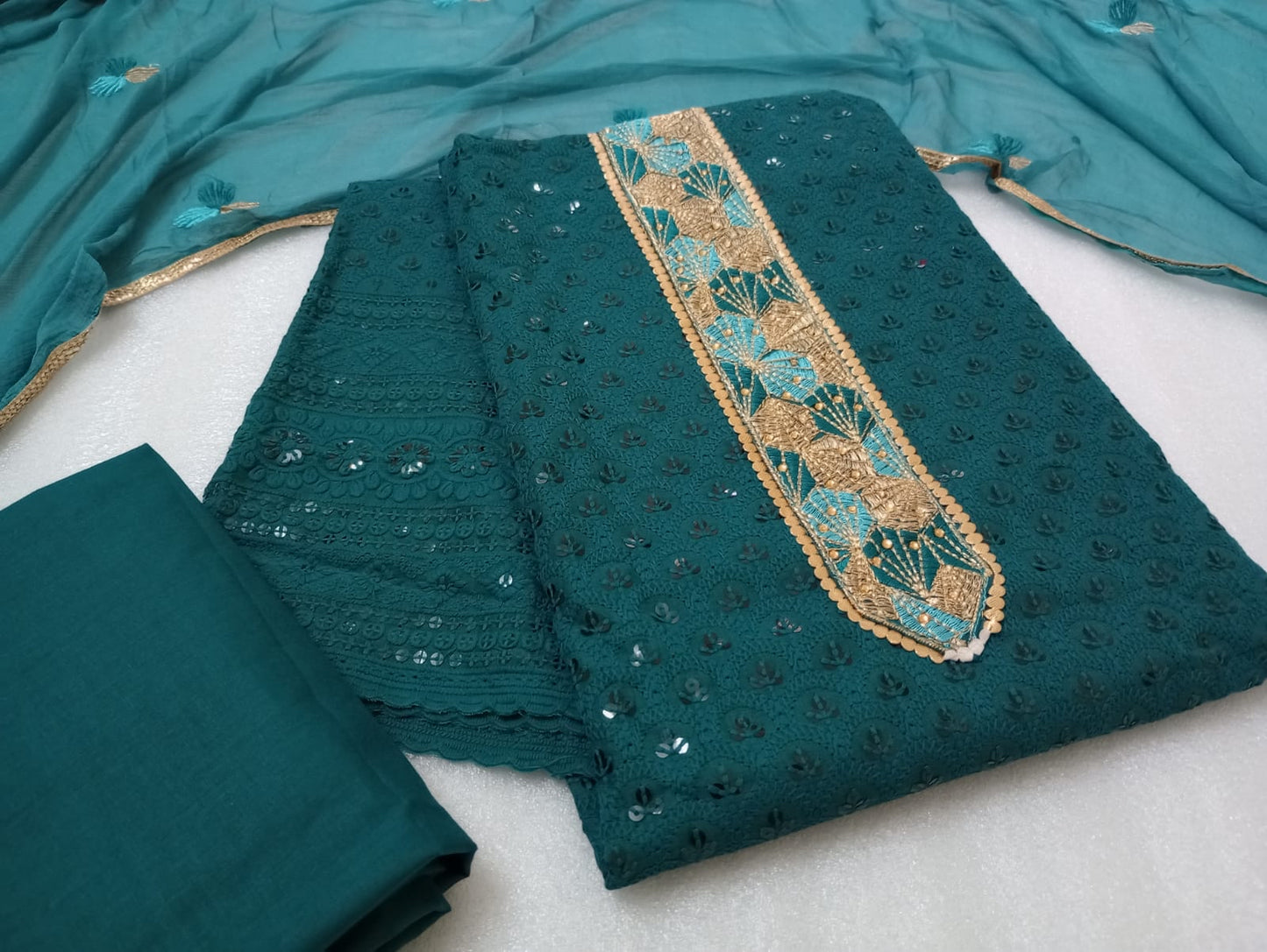 Cotton Chikankari with Neck work Womens Dress Material (Unstitched) - Premium from Ethenika.com - Just INR 1090! Shop now at Ethenika.com