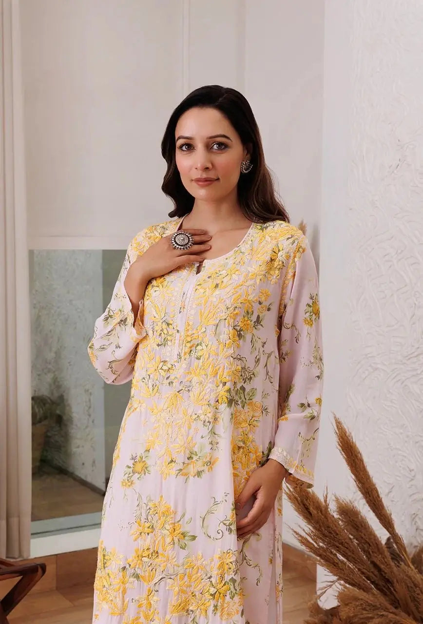 Thread Embroidery work Kurti Pant Set (Stitched) - Premium from Ethenika.com - Just INR 2190! Shop now at Ethenika.com
