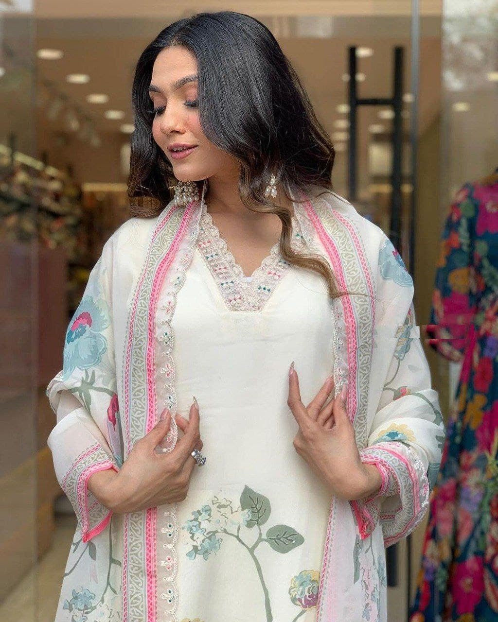 Premium Organza Digital Print work Summer Wear Kurti Pant Dupatta Set (Stitched) - Premium from Ethenika.com - Just INR 2990! Shop now at Ethenika.com
