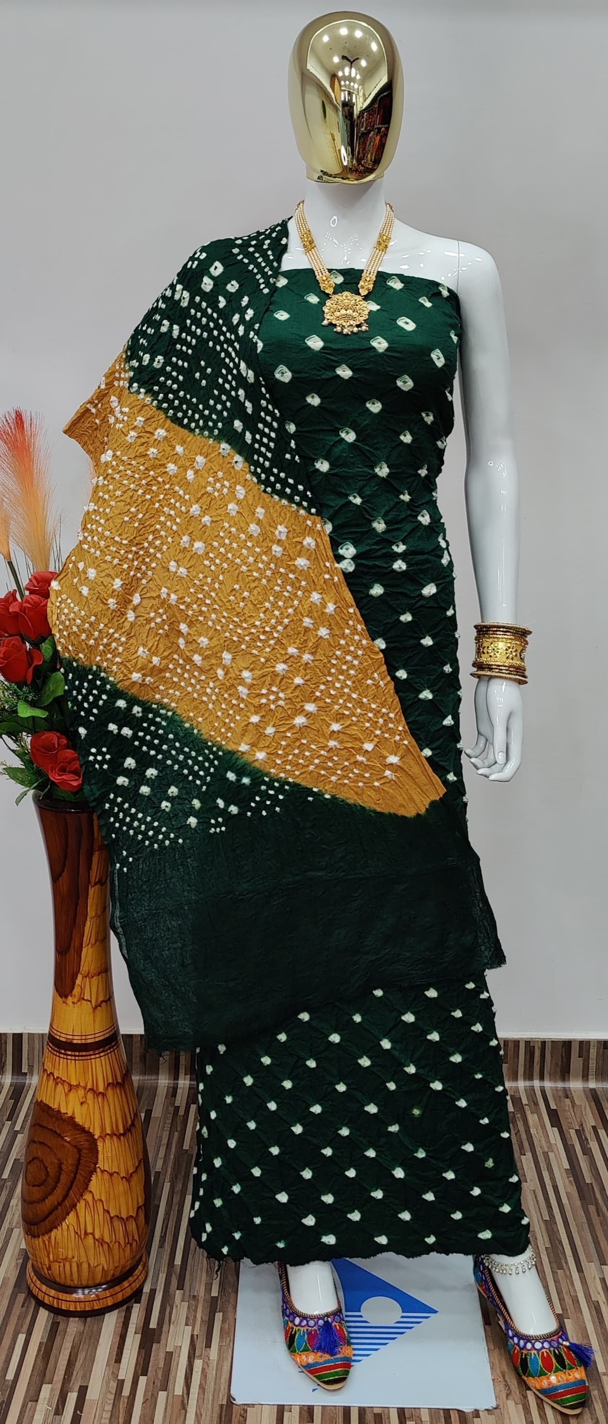 Cotton Satin Contrast Self Kutch Bandhani Dress Material - Premium  from Ethenika.com - Just INR 1590! Shop now at Ethenika.com