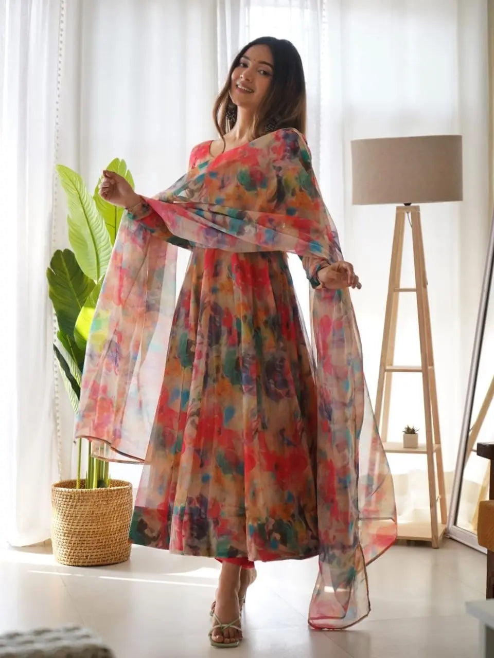 Organza Floral Digital Print Flair Dress Suit - Premium from Ethenika.com - Just INR 1590! Shop now at Ethenika.com