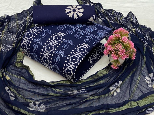 Cotton Lakhnavi work Hand Blocked Wax Batik Dress Material - Premium  from Ethenika.com - Just INR 1390! Shop now at Ethenika.com