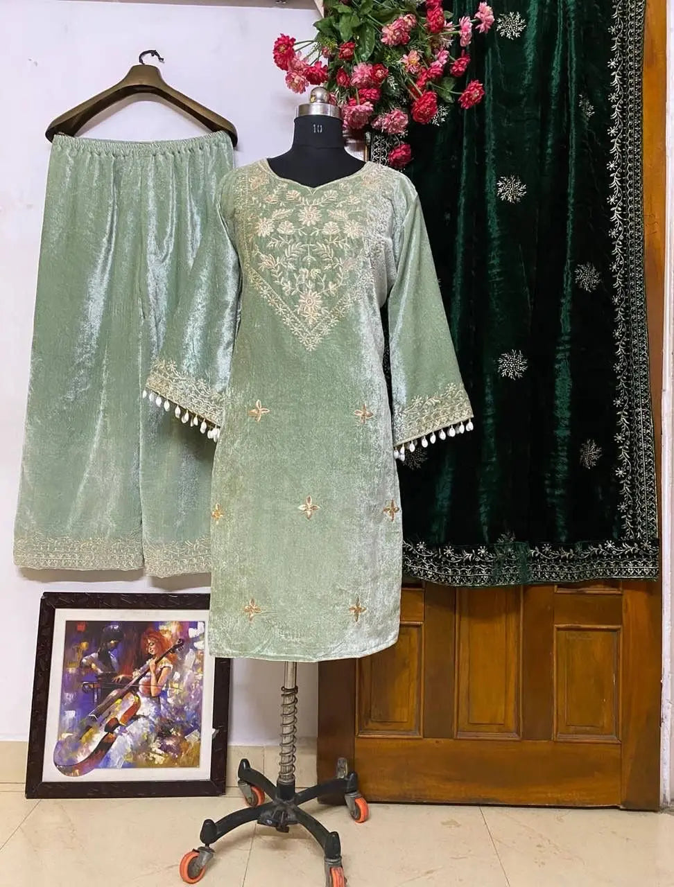 Thread Embroidery work Winter Velvet Suit (Stitched) - Premium from Ethenika.com - Just INR 2590! Shop now at Ethenika.com
