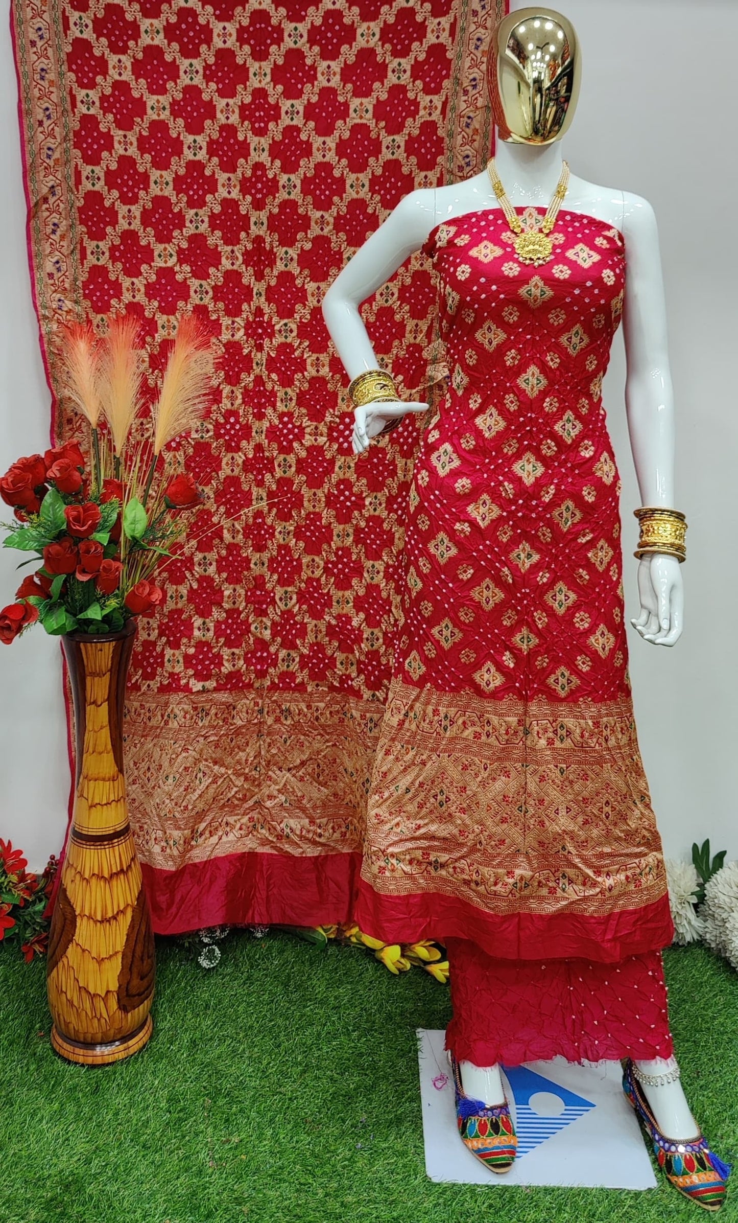 Dhupiyan Silk Jamevali Work Bandhani Dress Material - Premium  from Ethenika.com - Just INR 4990! Shop now at Ethenika.com