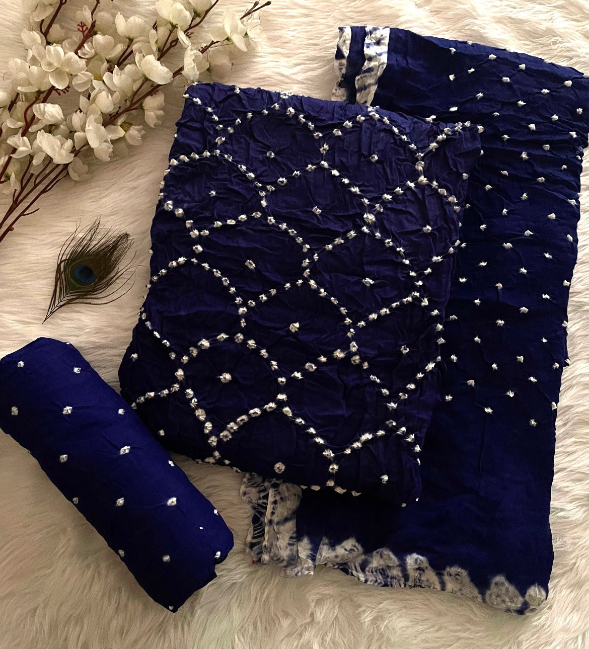 Cotton Satin Authentic Self Color Kutch Bandhani Dress Material - Premium from Ethenika.com - Just INR 1790! Shop now at Ethenika.com