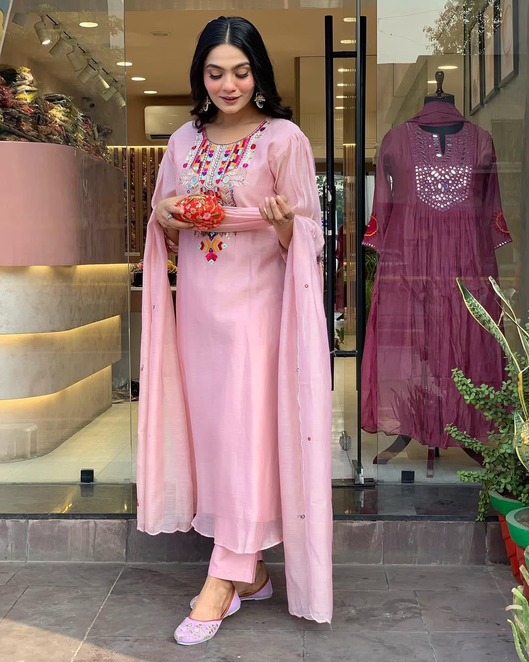 Premium Chanderi Neck Work Summer Special Kurti Pant Dupatta Set (Stitched) - Premium from Ethenika.com - Just INR 1990! Shop now at Ethenika.com