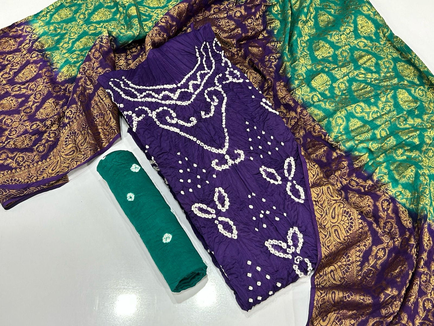 Cotton Satin Barik Bandhej work Authentic Jamnagar Bandhani Dress Material (Unstitched) - Premium from Ethenika.com - Just INR 2190! Shop now at Ethenika.com