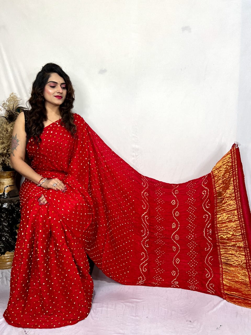 Modal Silk Heavy Bandhej Work Bandhani Saree - Premium from Ethenika.com - Just INR 4990! Shop now at Ethenika.com