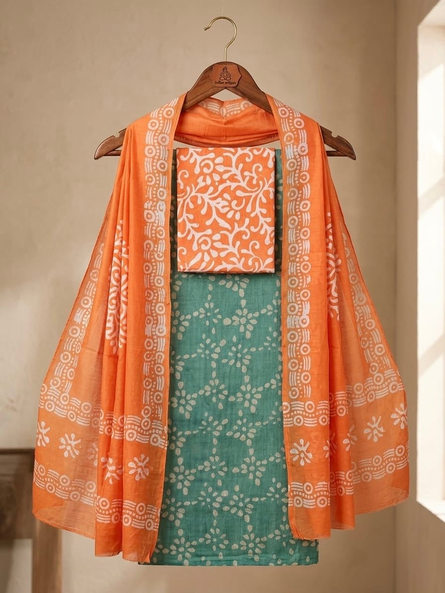 Gadhwal Silk Hand Block Print Batik Dress Material