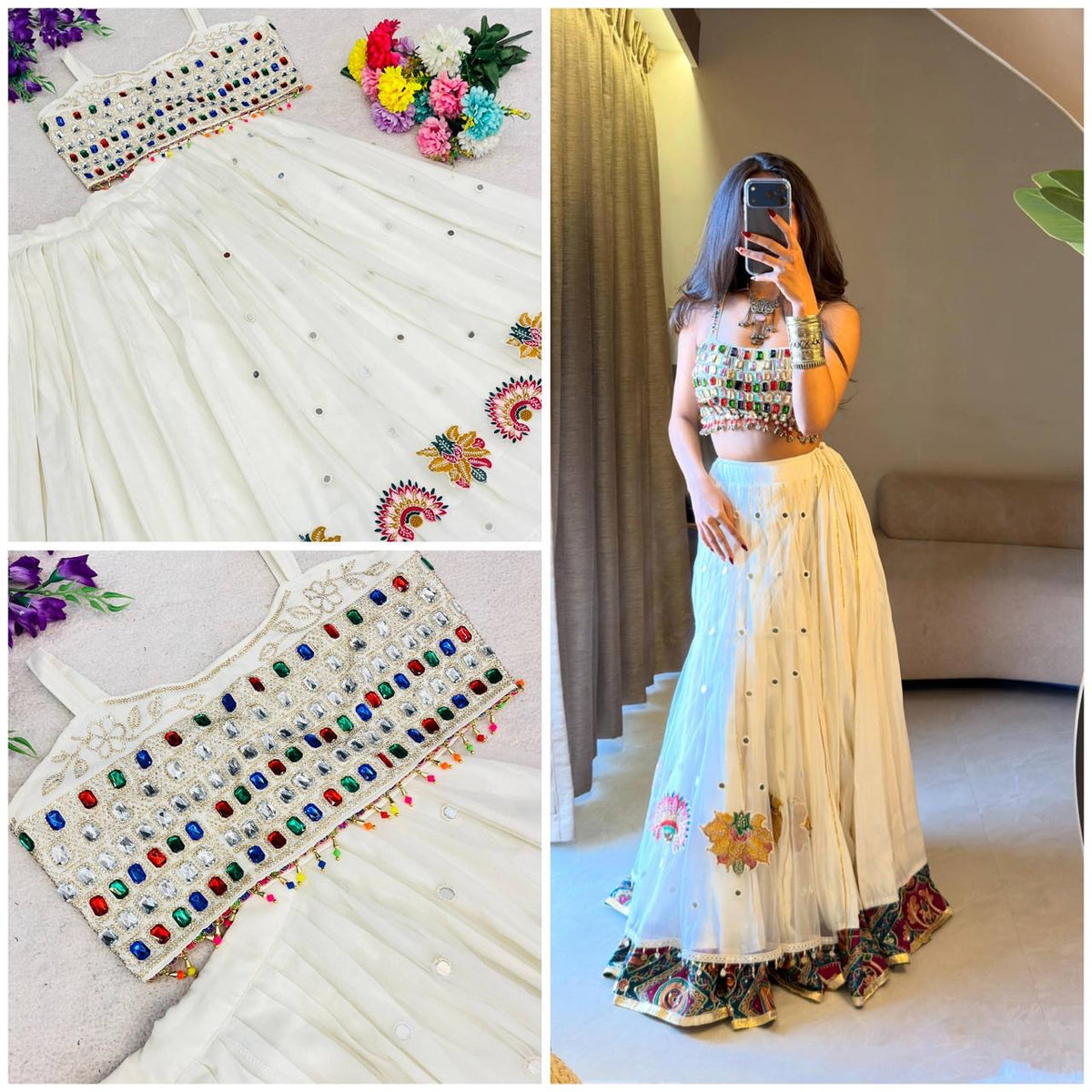White Rayon Cotton Navratri Designer Chaniya Choli