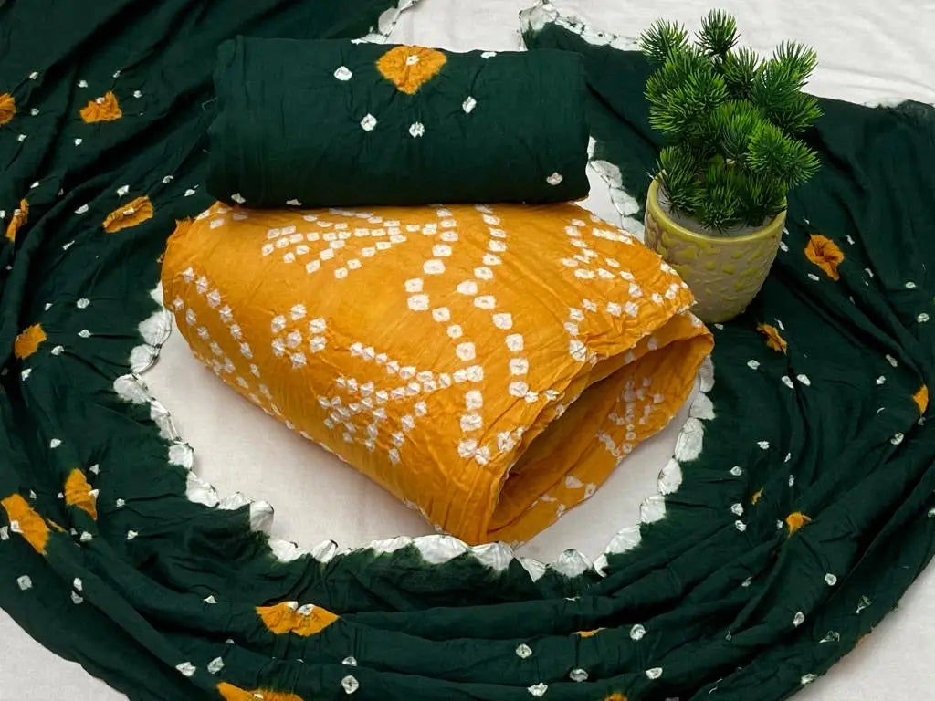 Cotton Satin Contrast Hand Crafted Kutchi Bandhani Dress Material (Unstitched) - Premium from Ethenika.com - Just INR 1490! Shop now at Ethenika.com