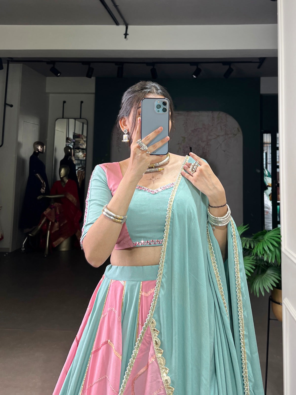 Sequence Embroidery Work lace touch up Dual Tone Navratri Special Designer Lehenga Choli (Ready to Wear)