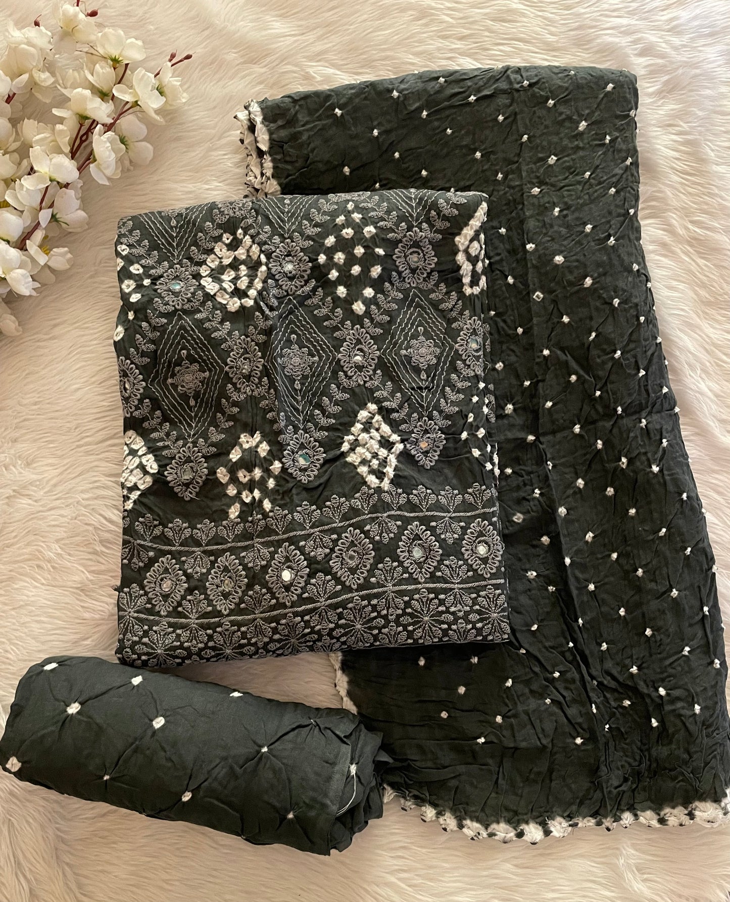 Cotton Lakhnavi Thread Embroidery Work Bandhani Dress Material - Premium  from Ethenika.com  - Just INR 1990! Shop now at Ethenika.com