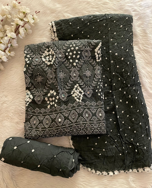 Cotton Lakhnavi Thread Embroidery Work Bandhani Dress Material - Premium  from Ethenika.com  - Just INR 1990! Shop now at Ethenika.com