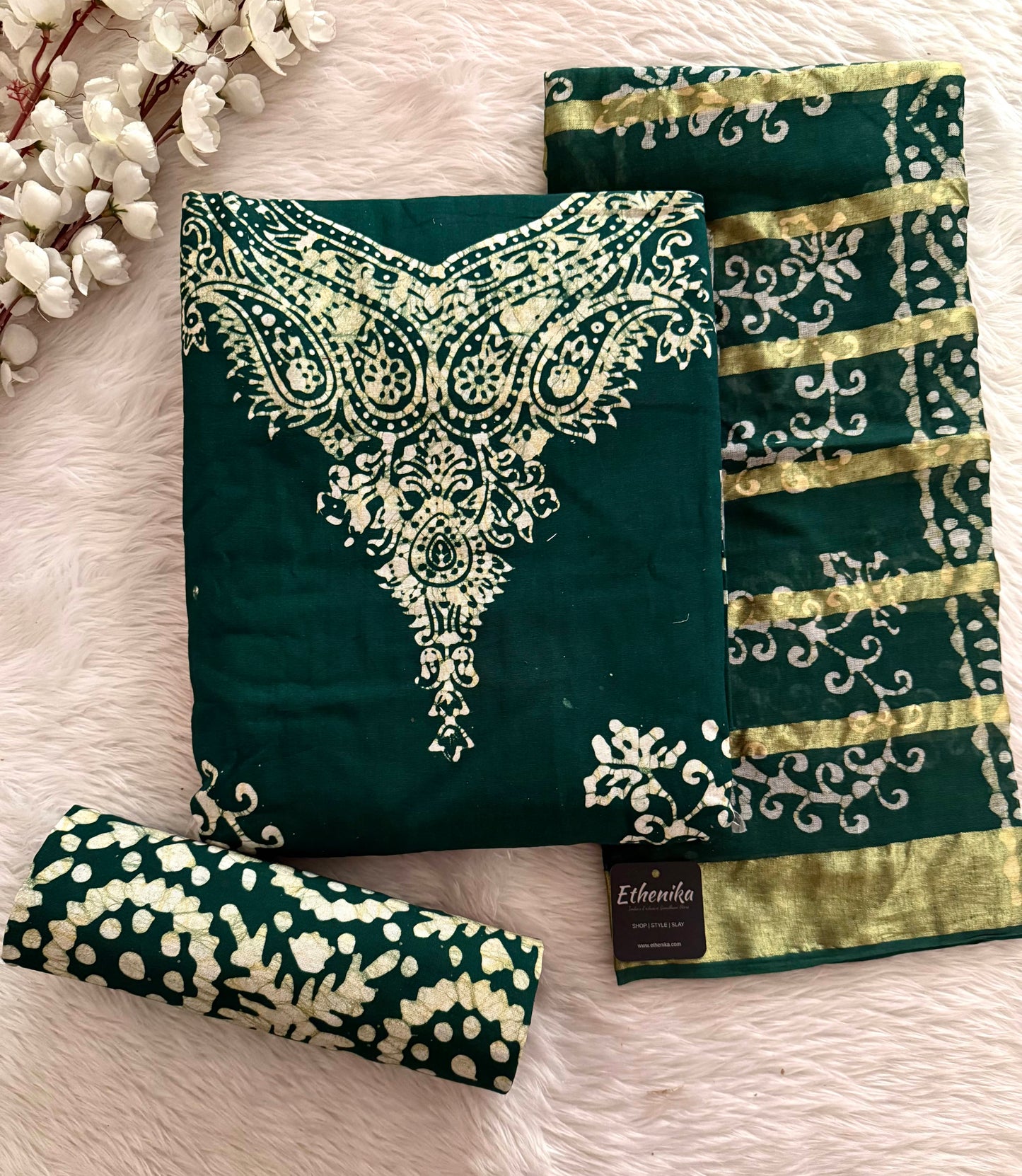 Cotton Hand Blocked Wax Batik Unstitched Dress Material