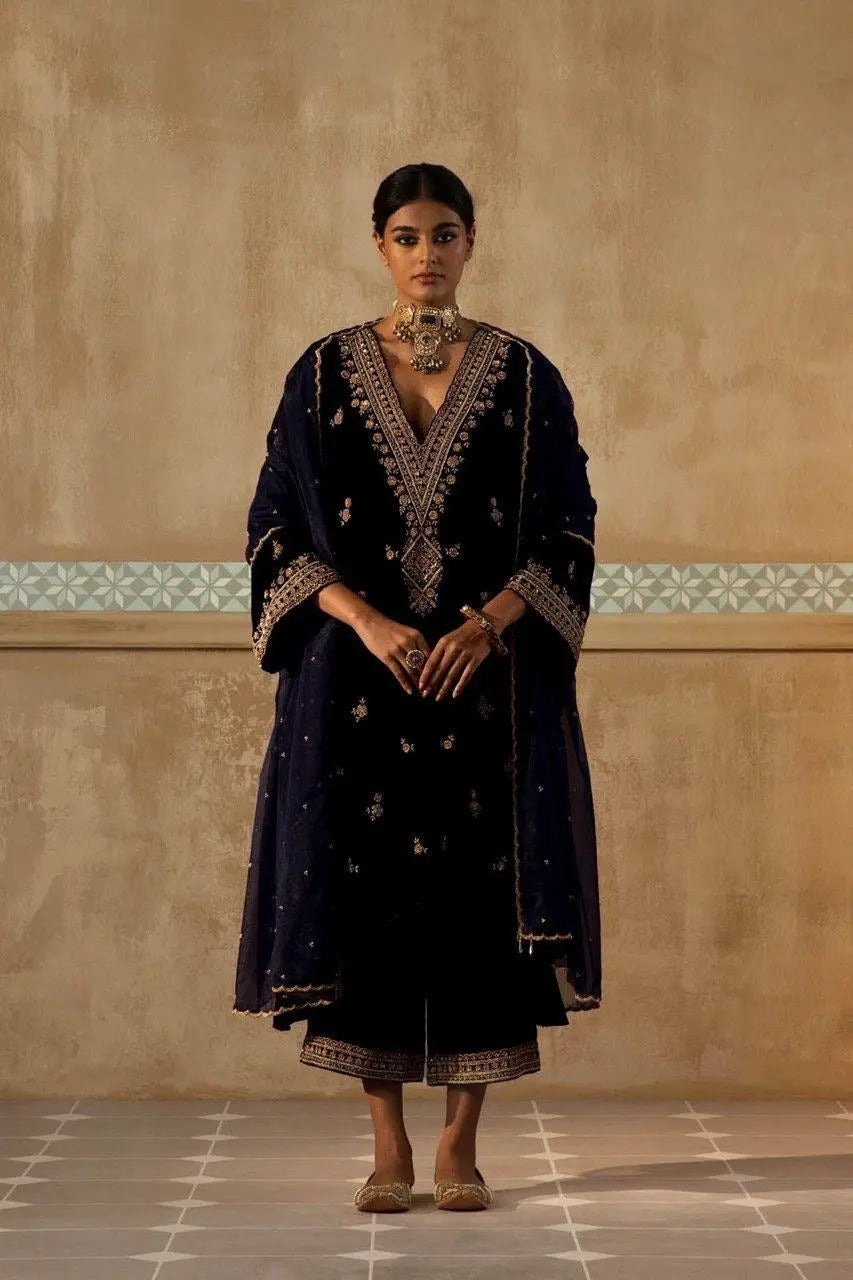 Winter Special Neck Thread Embroidery work Velvet Kurti Pant Set ( Fully Stitched) - Premium from Ethenika.com - Just INR 2490! Shop now at Ethenika.com