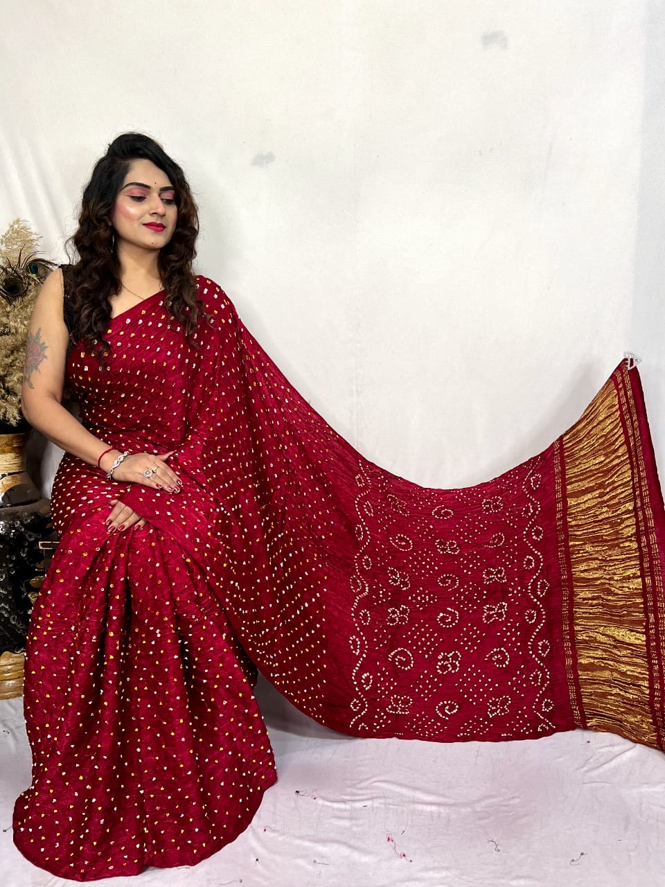 Modal Silk Heavy Bandhej Work Bandhani Saree - Premium from Ethenika.com - Just INR 4990! Shop now at Ethenika.com