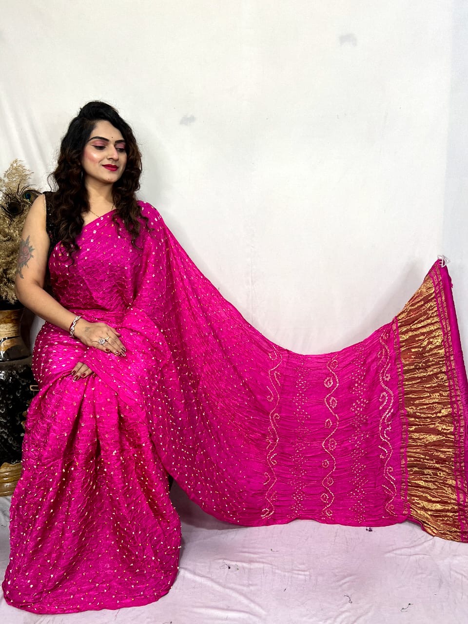 Modal Silk Heavy Bandhej Work Bandhani Saree - Premium from Ethenika.com - Just INR 4990! Shop now at Ethenika.com