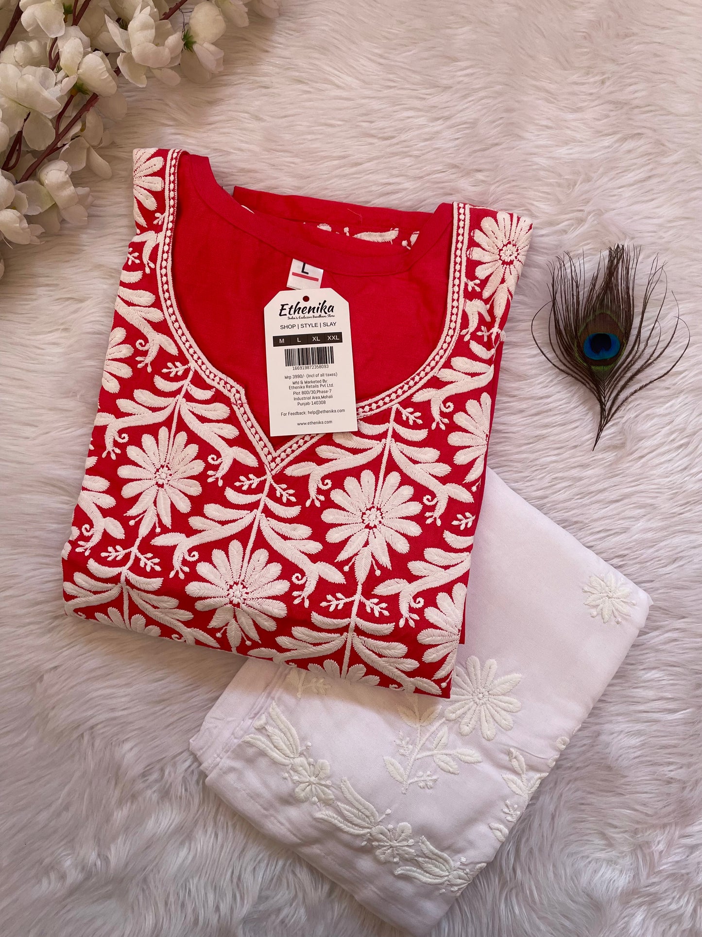 Ethenika Premium Cotton Chikankari Kurti Palazzo Set (Stitched) - Premium from Ethenika.com - Just INR 1590! Shop now at Ethenika.com