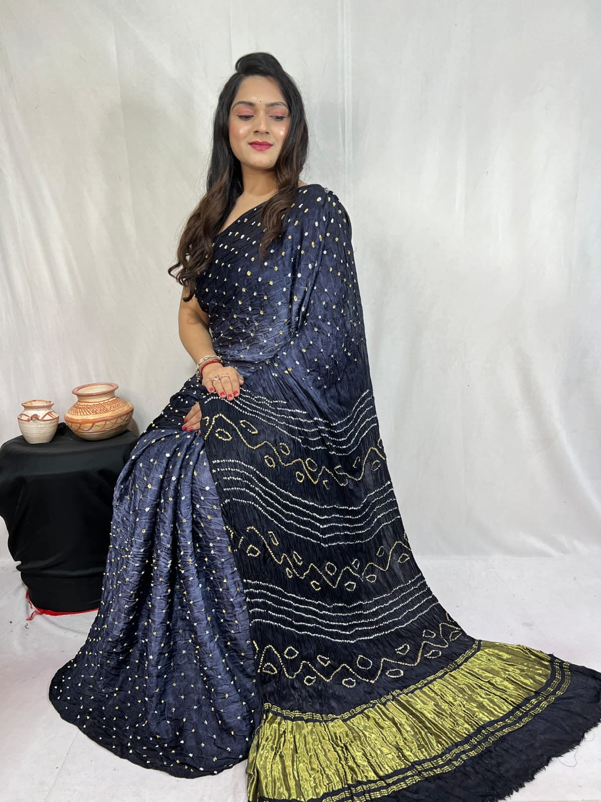 Pure Modal Silk Barik Bandhej work Bandhani Saree - Premium from Ethenika.com - Just INR 5990! Shop now at Ethenika.com