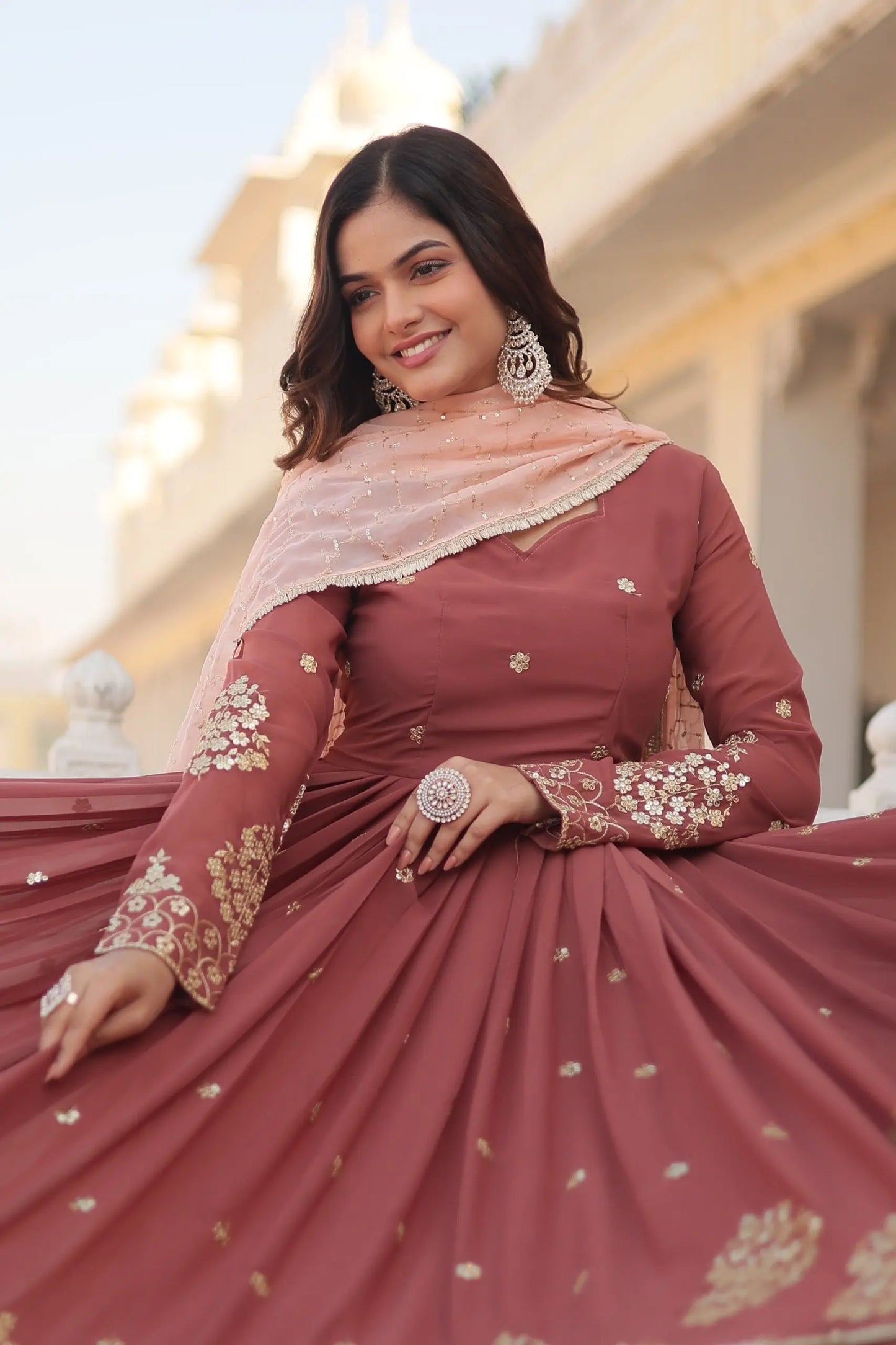 Faux Georgette Zari Thread Sequence Flair work Dress - Premium from Ethenika.com - Just INR 2990! Shop now at Ethenika.com