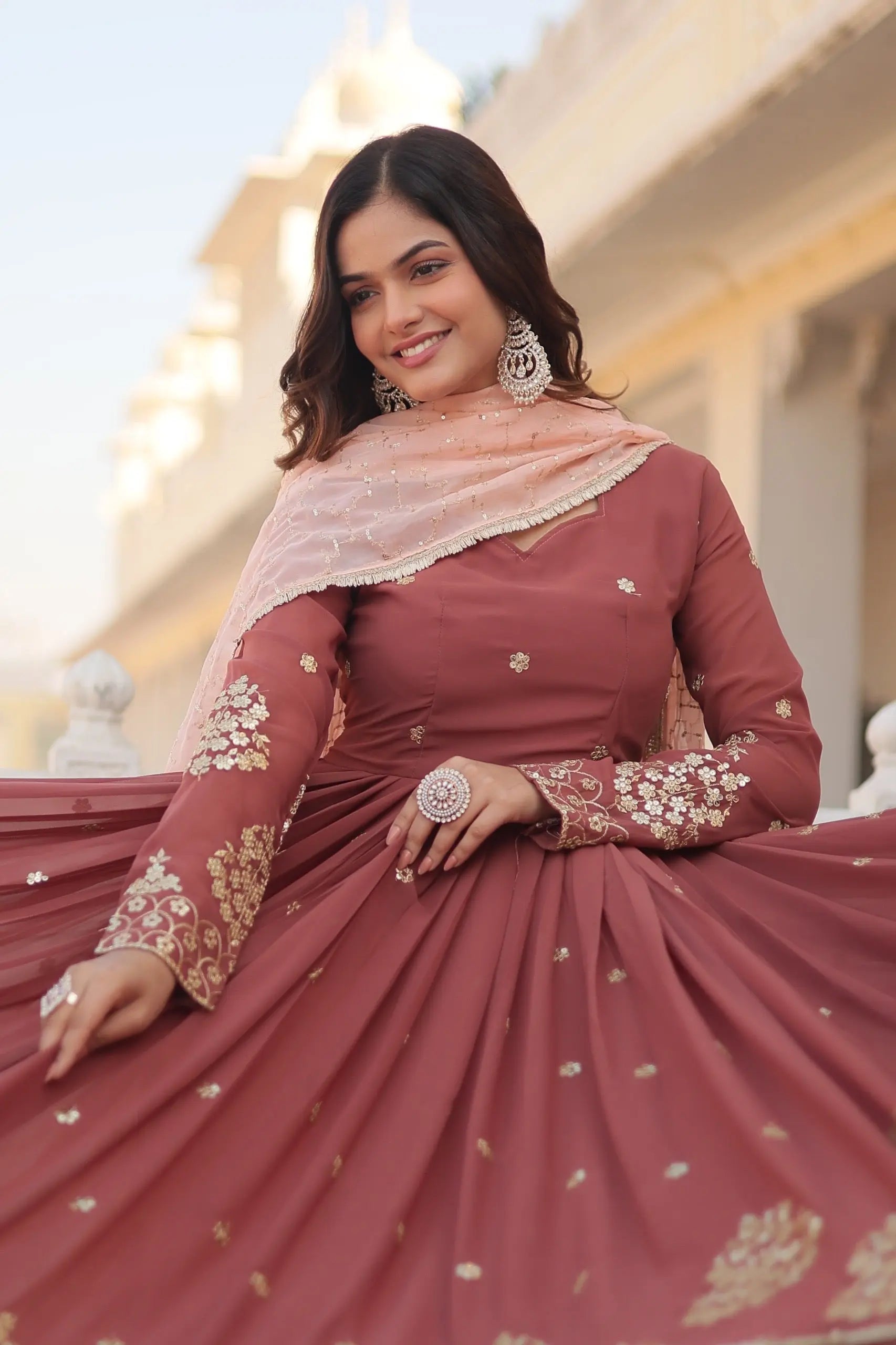 Faux Georgette Zari Thread Sequence Flair work Dress - Premium  from Ethenika.com - Just INR 2990! Shop now at Ethenika.com